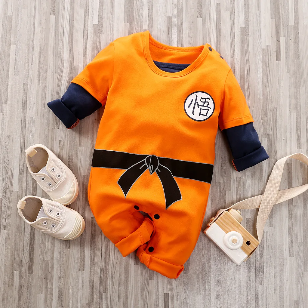 Anime Dragon Ball Goku Baby Romper Newborn Baby Kawaii Cute Cartoon Cosplay Costume Jumpsuit Cotton Long Sleeved Clothes Gift