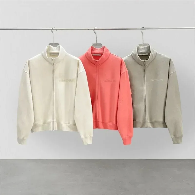 22SS Design de luxe, Sweat-shirt cardigan zippé pour homme, avec lettres floquées sur la poitrine (deux rangées), style High Street, coupe ample, col montant, type manteau