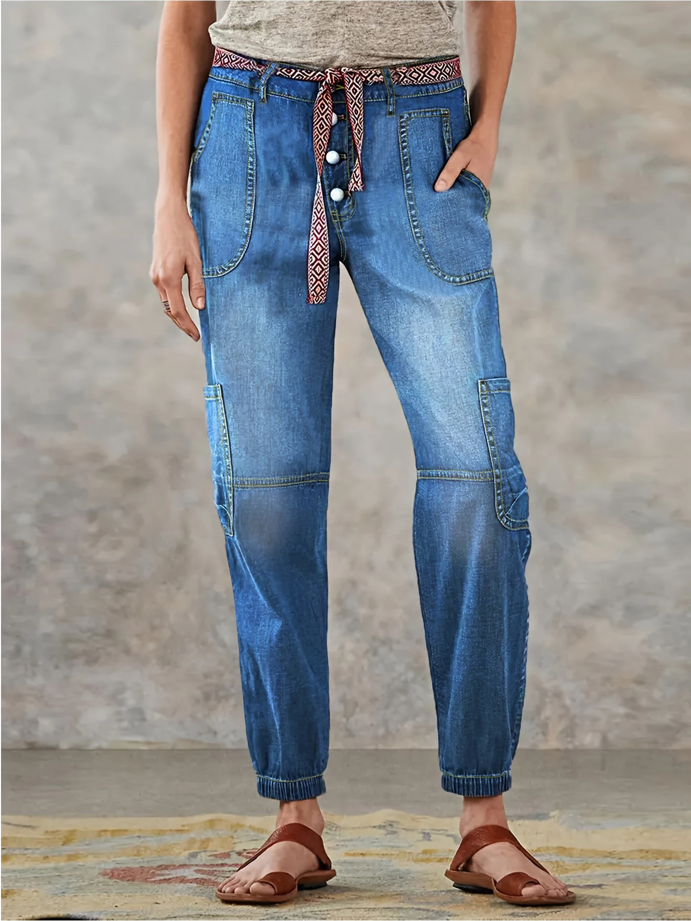 Jean slim taille haute grande taille pour femme, pantalon en Denim rétro délavé avec boutons, élastique, grande taille