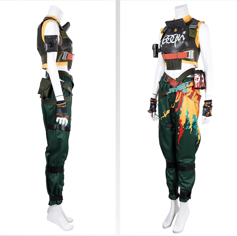 أزياء Valorant Raze التأثيرية للنساء، سراويل علوية، إكسسوارات قبعة، مجموعة كاملة من ملابس حفلات الهالوين الكرنفالية #6