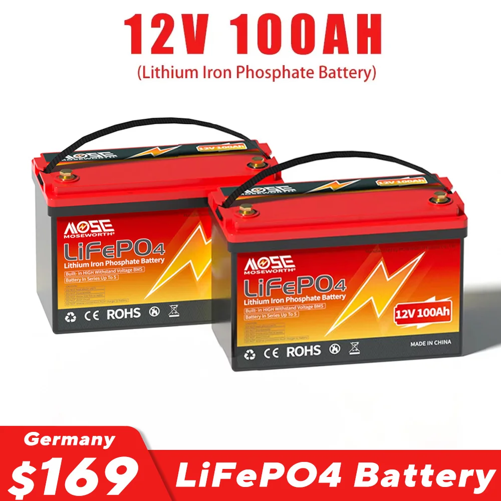 USA EU Stock 12.8V 100Ah LiFePo4 Battery Lithium Iron Phosphate Batteries Built in 100A BMS for RV Marine Boat Battery NO TAX