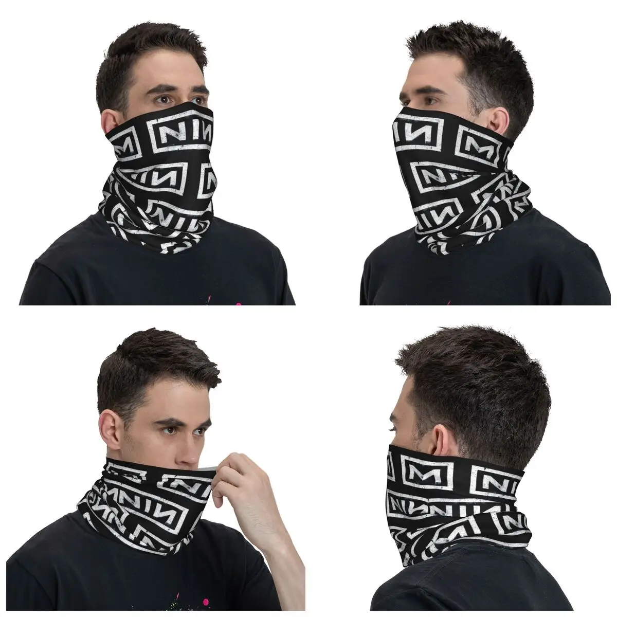 NIN-Bandana de uñas con logotipo Retro para hombre y mujer, máscara facial estampada, bufanda cálida, diadema para deportes al aire libre, cubierta para el cuello, 9 pulgadas