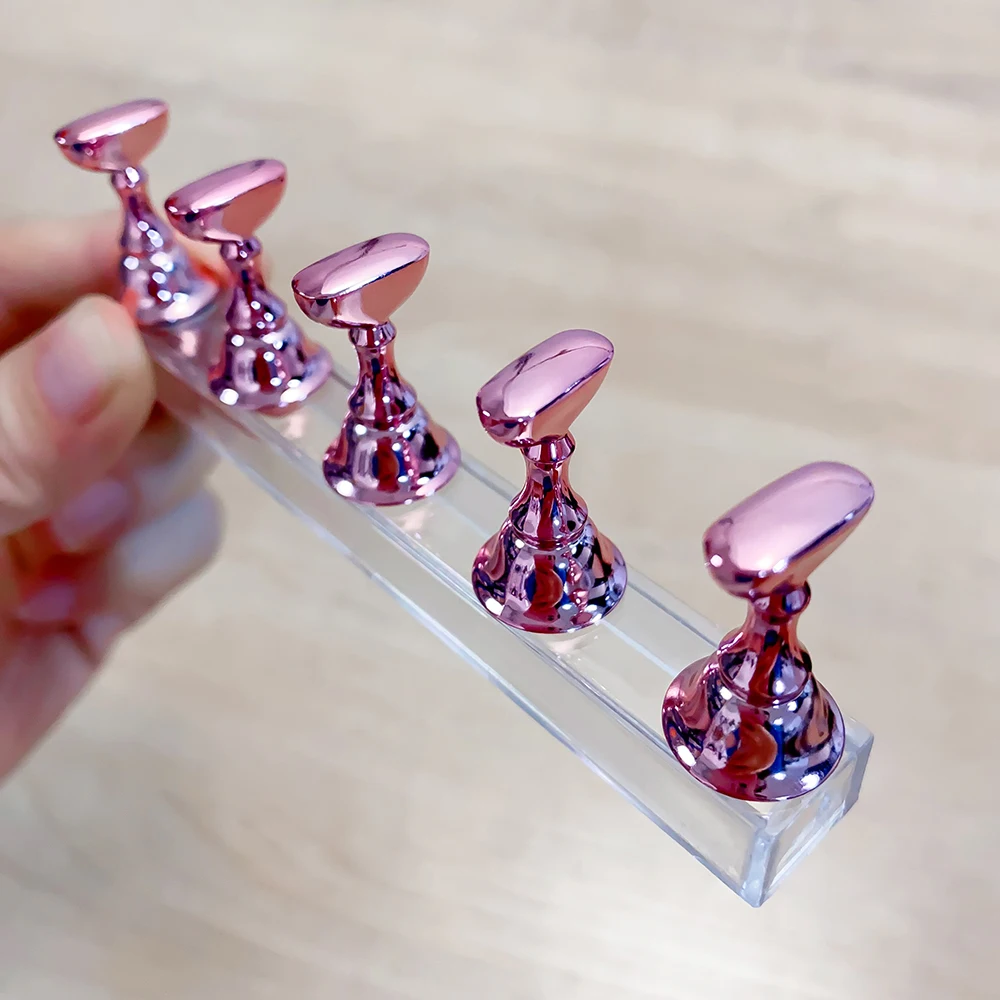 Support magnétique pour faux ongles, 5 pièces/boîte, présentoir de pratique, Base en cristal, vernis Gel UV, étagère de présentation pour manucure