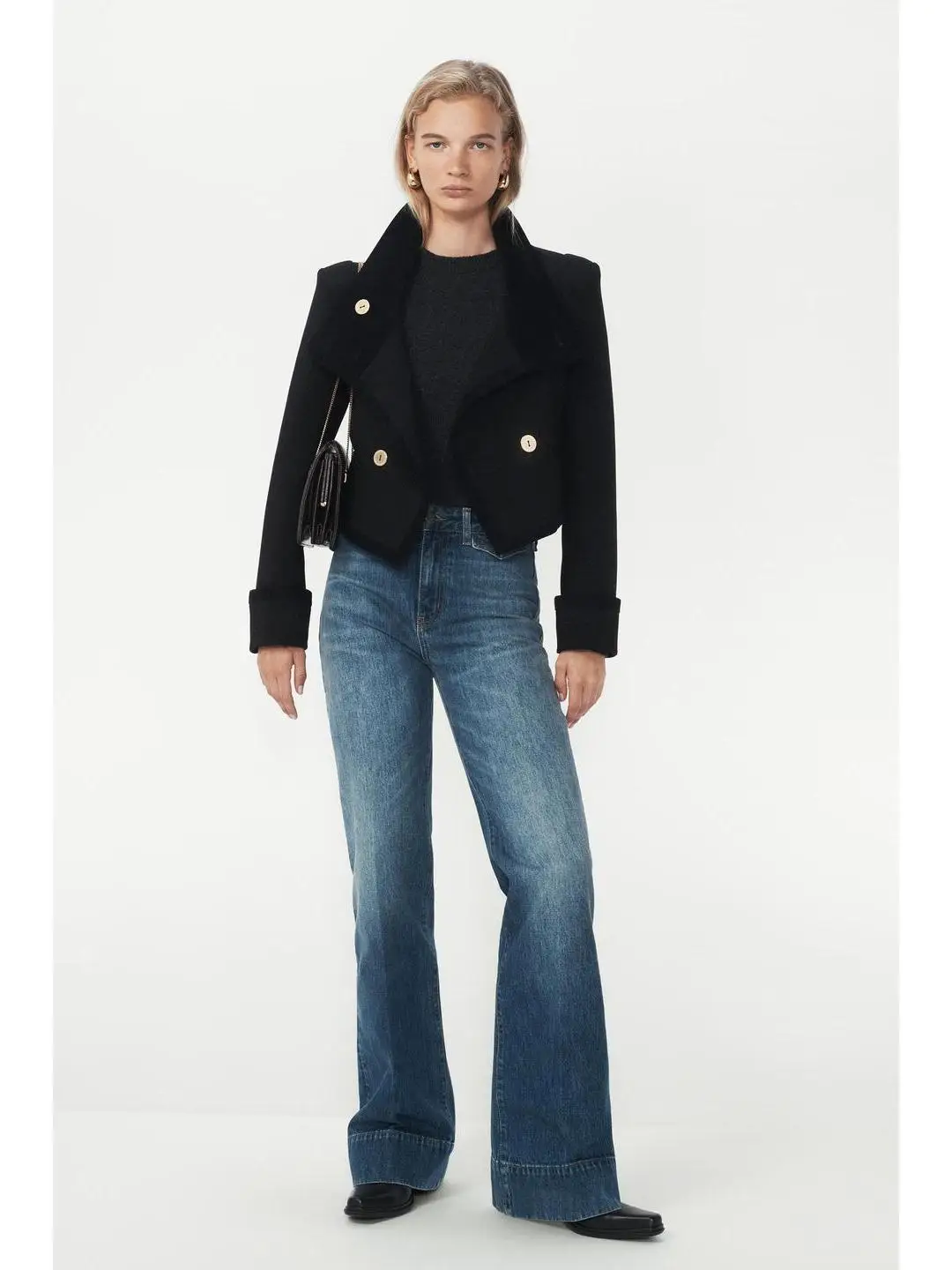 

Metal Button Closure High Collar Long Sve ort Jaet Women's Faion Winter Coat Youth Straight Body Fit Sle Decorativ...