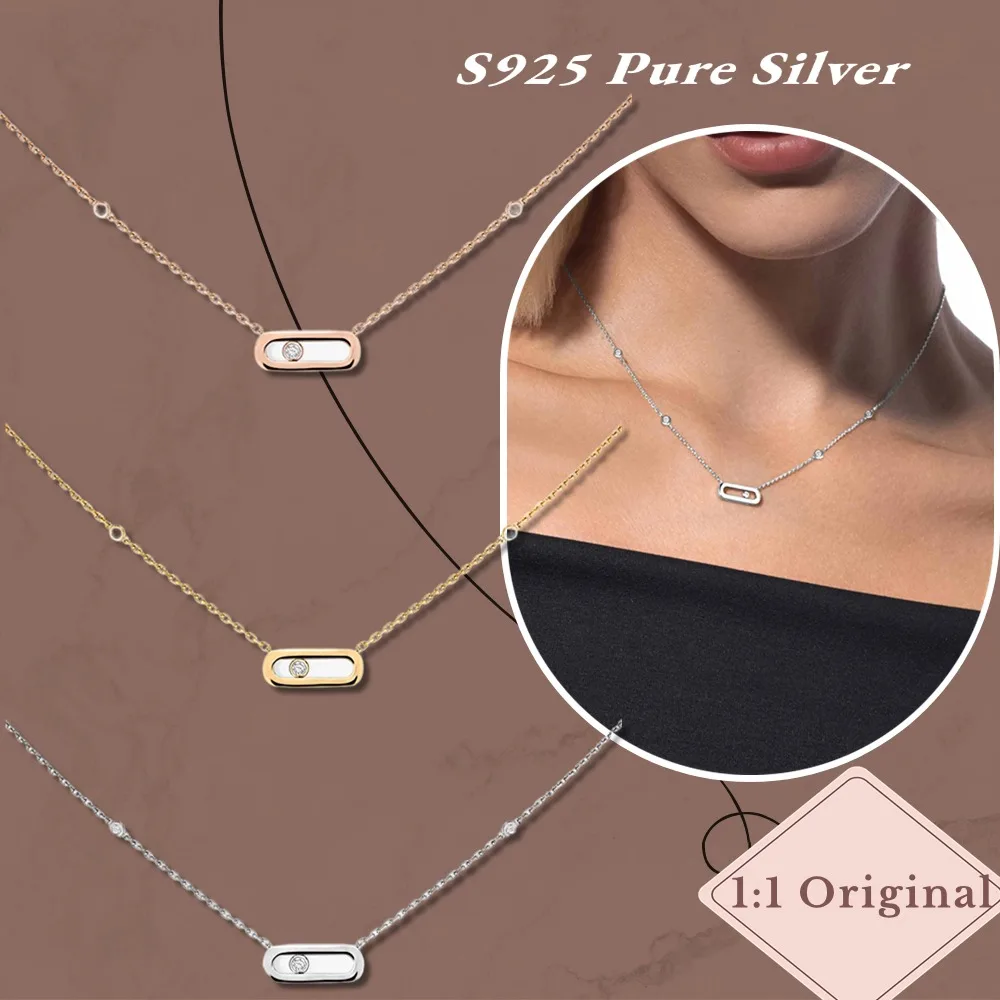 Shimmering original GOLD MOVE UNO Yellow Gold Diamond Necklace Sterling Silver 925 Luxury woman Jewelry Accessories