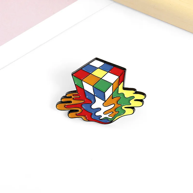 Melty Cube Enamel Pin Custom Colorful Toy Brooch Bag Clothes Lapel Pin Badge Cartoon Jewelry Gift for Kids Friends