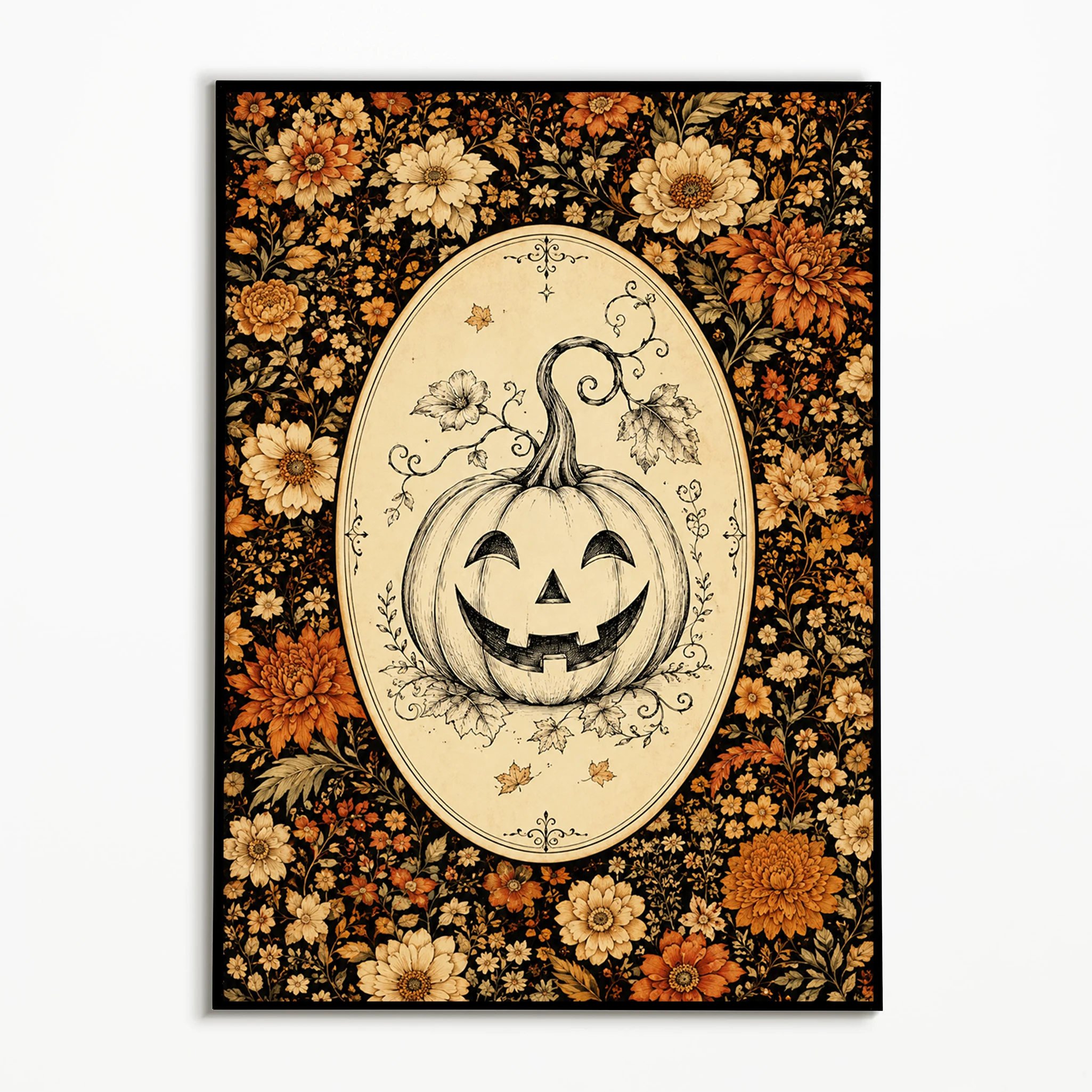 1PC Vintage Floral Pumpkin Poster Autumn Halloween Wall Art Thanksgiving Harvest Canvas Printing Fall Gift Room Wall Decoration