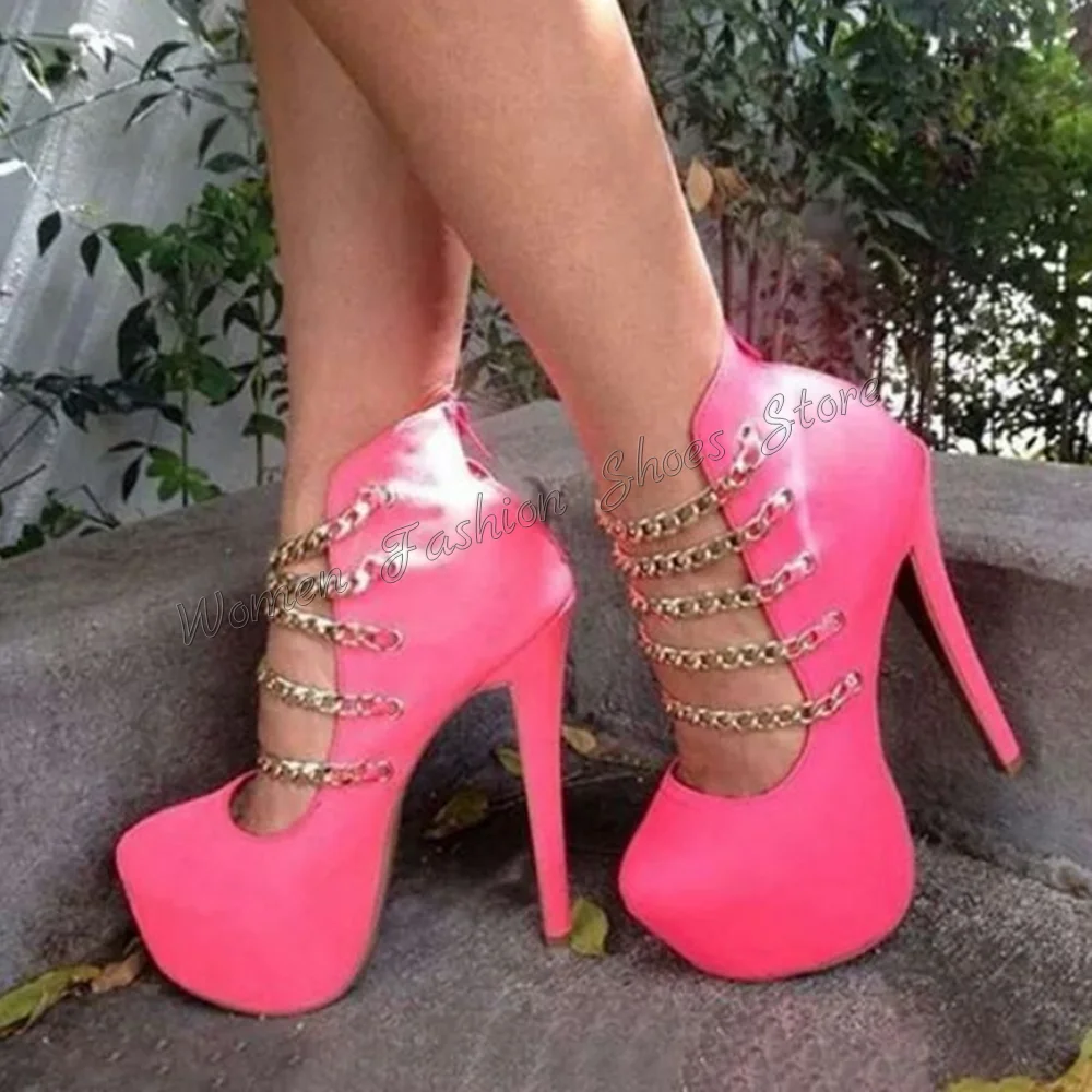 

Pink Chain Decor Back Zipper Platform Pumps Stilettos High Heels High Heel Shoes for Women Heels 2024 New Zapatos Para Mujere