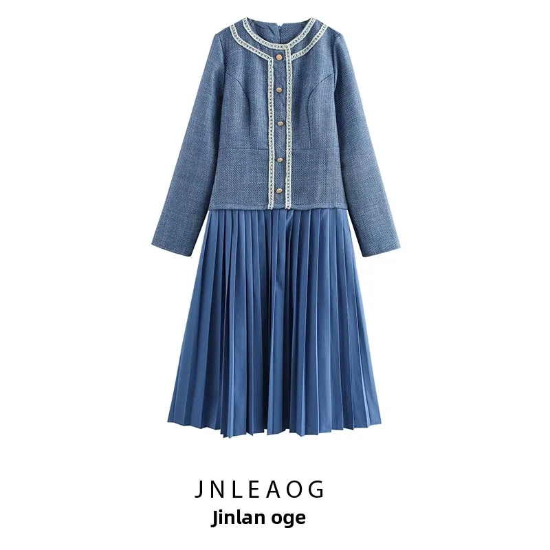 Vestido de Manga Larga para Mujer JNLEAOG, Estilo Otoñal, Tejido ueso, Diseño de Cuello Redondo Pado, Fibra de Poliéster