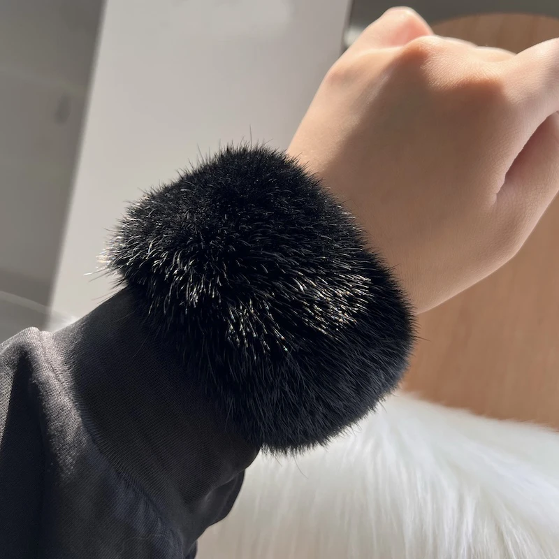 Real Mink Fur Cuffs Sex Hand Arm Warmers Natural Mink Fur Cuffs Wristbands Female Warm Rabbit Hair for Women Manga