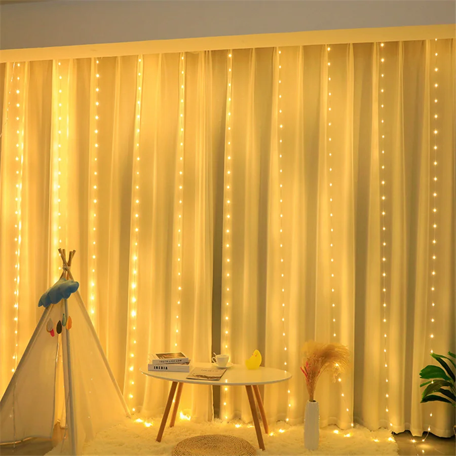 LED Christmas Fairy String Lights USB Remote 3X3/3X2M Waterproof Waterfall Curtain Light for Party Wedding Garland Bedroom Decor