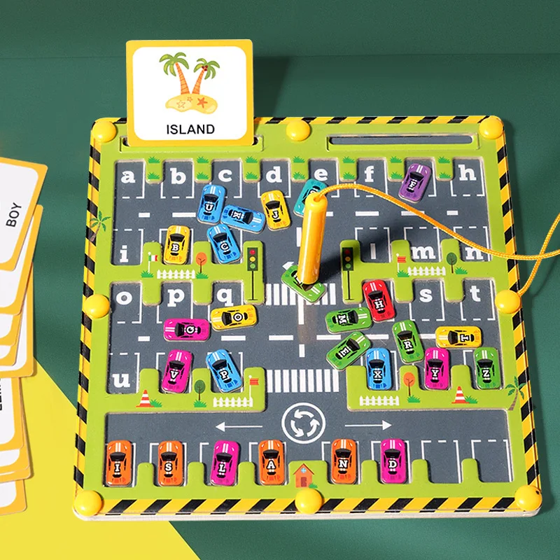 Montessori Magnetische Alphabet Labyrinth Brief Puzzle Holz Pädagogisches Spielzeug Parkplatz Zeichenbrett Frühen Lernen Aktivitäten Geschenke