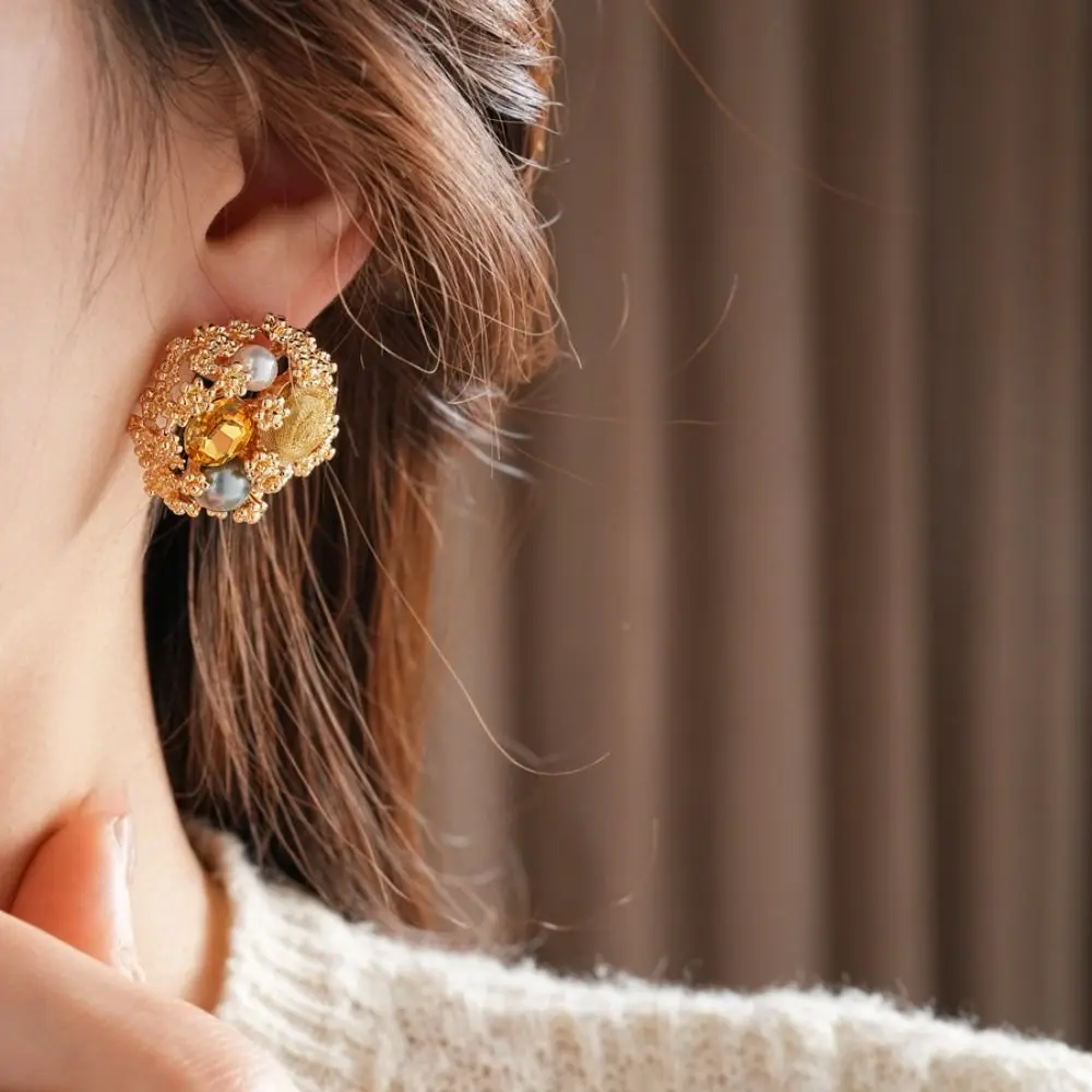 أنيقة رائعة خمر أقراط اللؤلؤ خمر سحر جارلاند أقراط حجر الراين الأذن مجوهرات قرط صغير زهري النساء #4