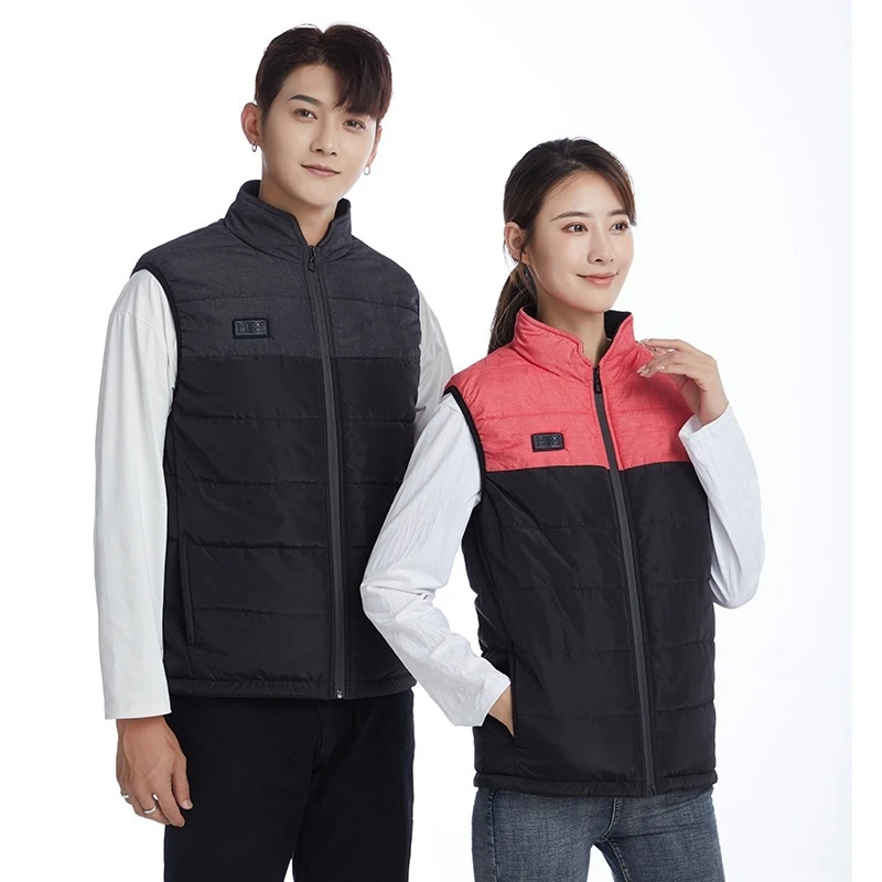 Mens Womens USB Electric Heated Vest Autumn Winter Front Back Heating Cotton Padded Stand Collar Slim
