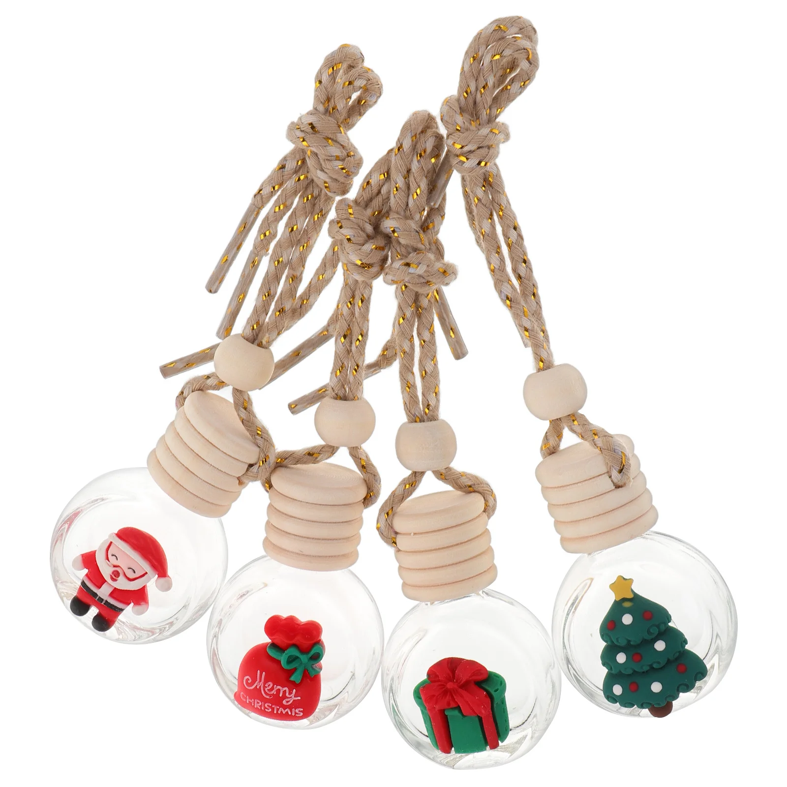 

4Pcs Car Air Freshener Christmas Hanging Empty Diffuser Bottles Essential Oil Aromatherapy Pendant Car Oil Diffuser