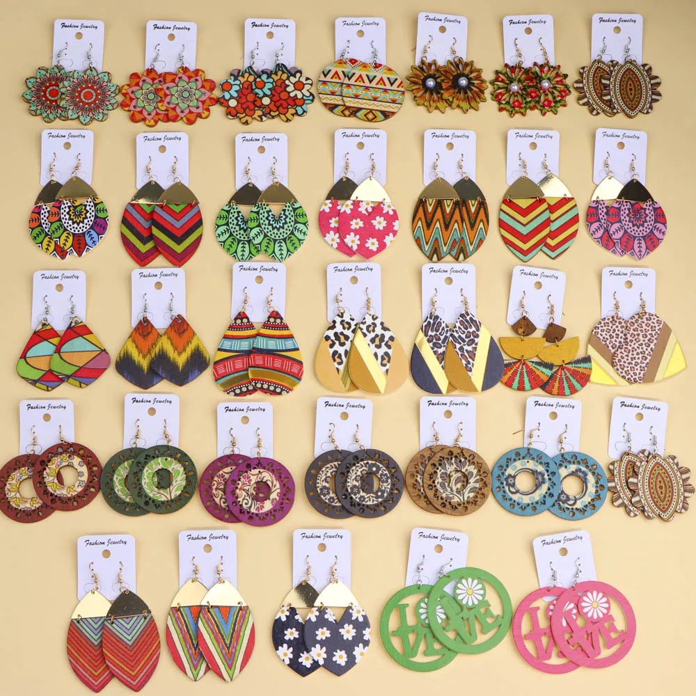 10 زوج/وحدة أقراط خشبية أنيقة ساحرة هندسية متعددة الألوان للنساء إكسسوارات مجوهرات للعطلات اليومية هدايا الحفلات #4