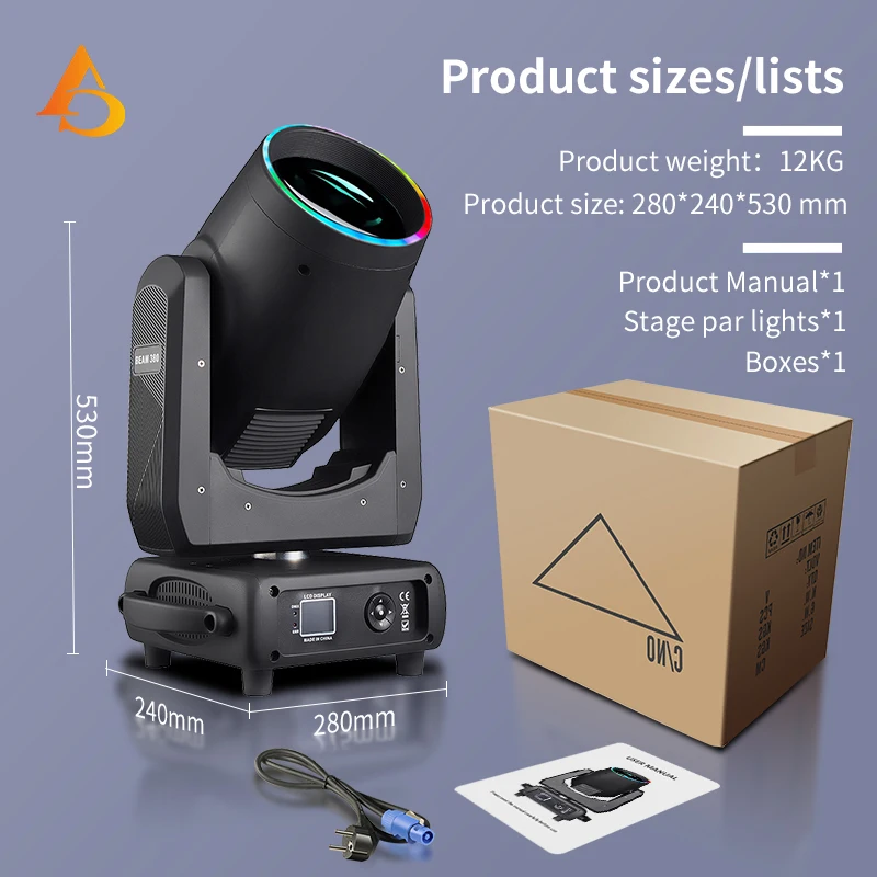 DMX  380W bulb Beam Moving head light 8500K Auto Control Double prisms with Atomization Zoom Rainbow Effect party stage light