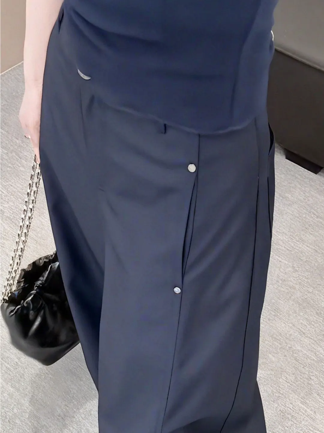 Pantaloni casual a gamba larga a vita alta Coltello piegato da donna Vestibilità ampia Pera ape plus Size Pantaloni da lavoro dimagranti Autunno 2025