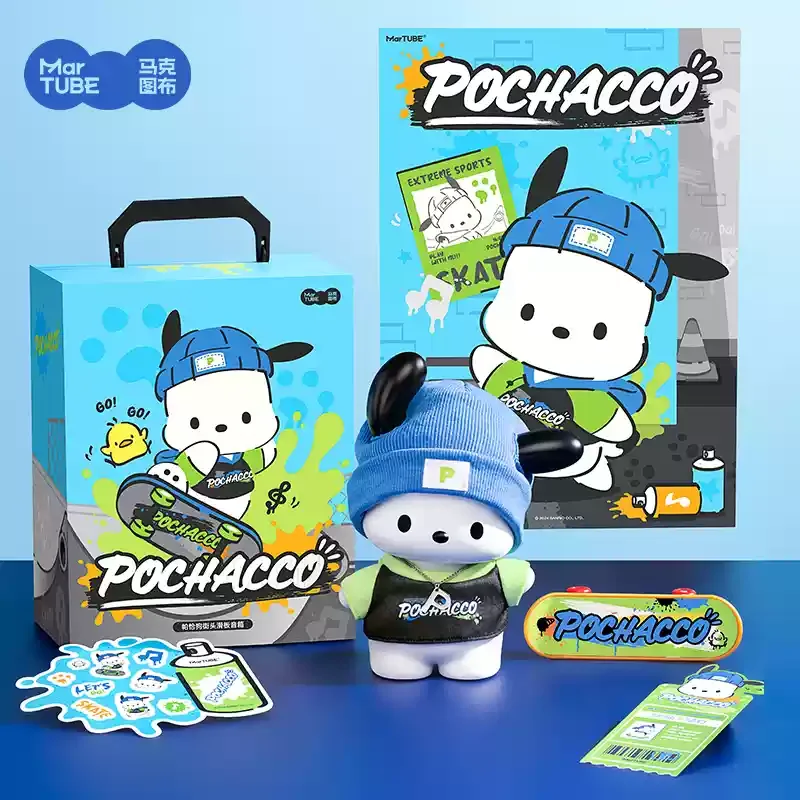 Genuine Sanrio Pochacco Street Skateboarding Series Bluetooth Speaker Anime Figures Pochacco Girl Desktop Ornament Birthday Gift