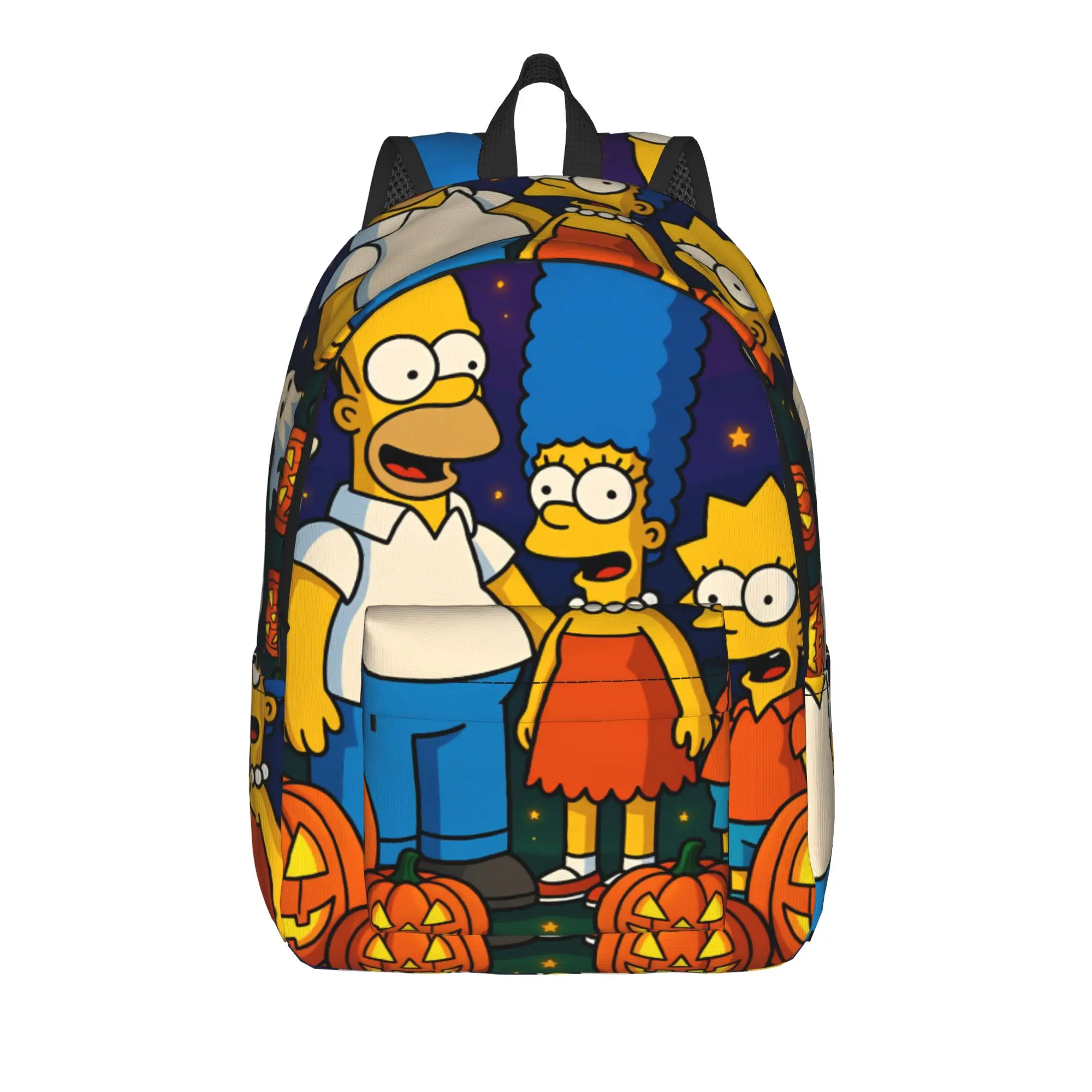 S-Simpsons Halloween Pumpkins Ghosts Family Backpack Student Unisex Backpacks Stylish School Bags Travel Colorful Rucksack