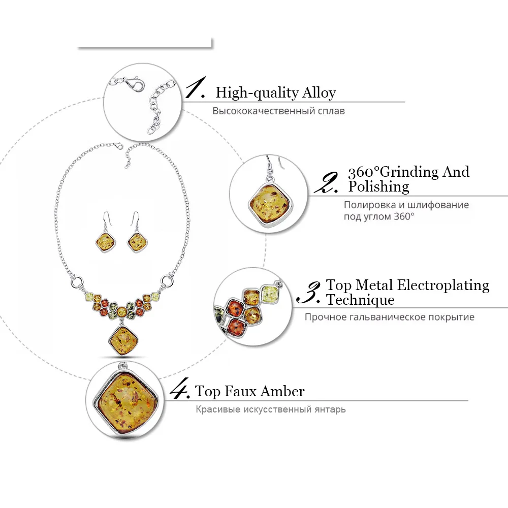 Fashion Elegant Multicolor Baltic Simulated Synthetic Honey Pendant Necklaces Dangle Earring Wedding Jewelry Sets L41801D