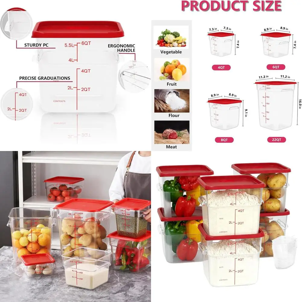 

Квадратные контейнеры для хранения продуктов объемом 6 кварт с крышками — идеально подходят для коммерческого использования в ресторанах и на кухнях