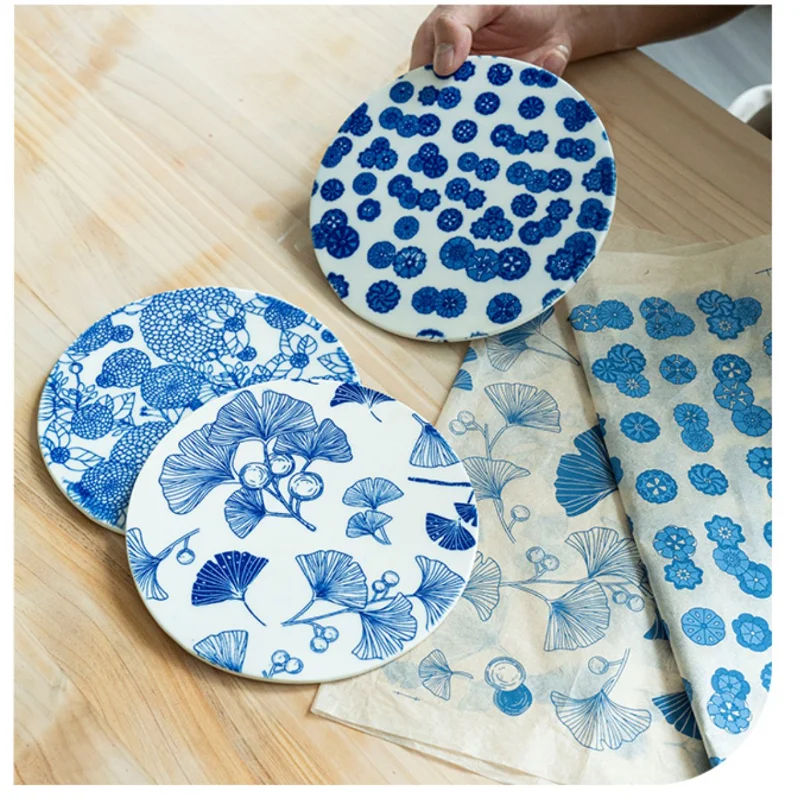 2PCS Creative Ceramic Clay Under Glaze Blue and White Decal Printing Transfer Paper DIY Pottery Handicrafts Coloring Tools view 5