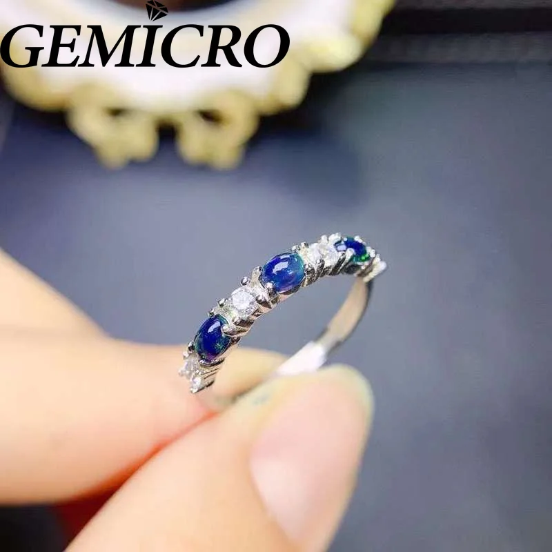 

Gemicro Opal Ring 4*3MM Colorful Gemstone Fashion Jewelry for Wedding Engagement Gift Real 925 Sterling Silver