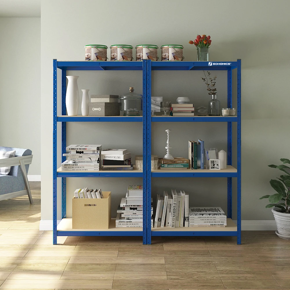 SONGMICS 4-Tier Shelving Unit, Steel Shelving Unit for Storage, Boltless Assembly, for Garage, Shed, Load Capacity 520 kg