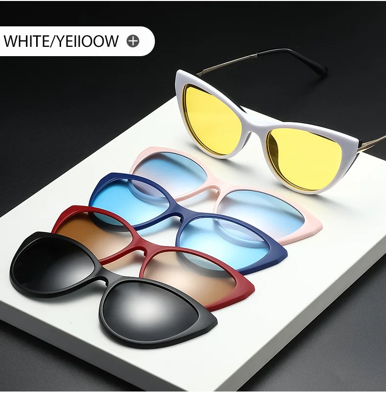 VCKA Katze Auge 5 + 1 Set Myopie Sonnenbrille Frauen Polarisierte Magnetische Gläser TR90 Clip-auf Rezept 1,61 1,67 custom-0.5 ~-10 – Detail 11