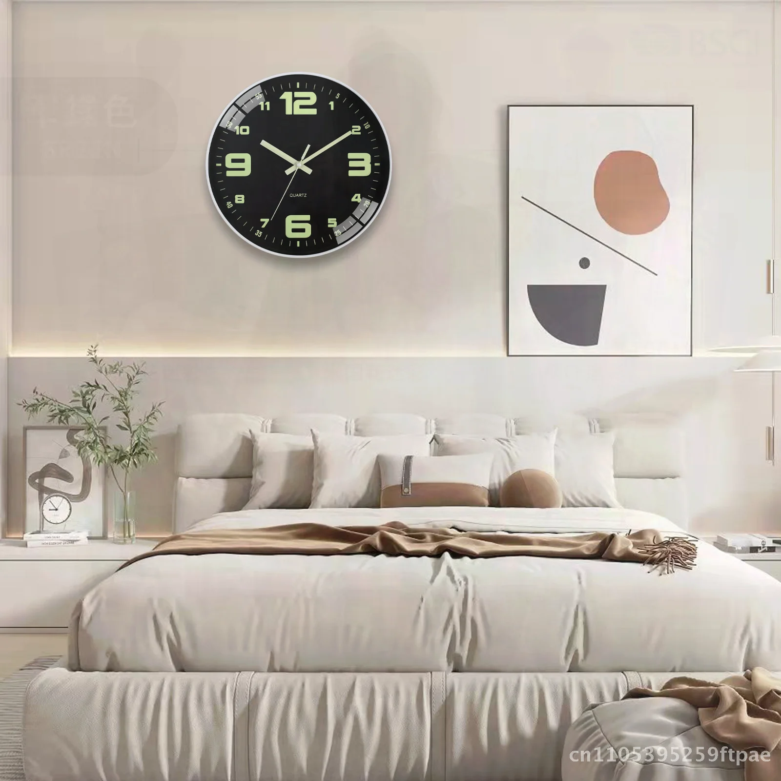 Luminous round Wall Clock 12-inch Tempered Glass Quartz Movement Glow-in-the-Dark Hands Battery Powered for Living Room Bedroom