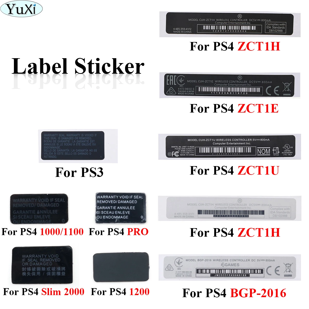 YuXi For PS3 PS4 Slim 2000 /1000 1100/1200/pro Controller Label Housing Shell Slim Black White Back Sticker Lable Seals