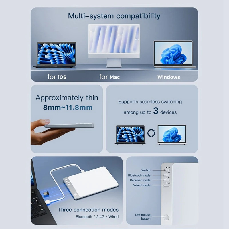 Bluetooth + 2.4G Wireless Rechargeable Touchpad for Laptop Hot Sale in Stock