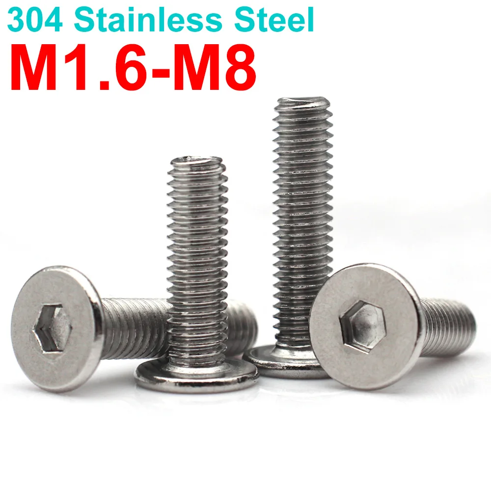 

5/10/20/50Pcs M1.6 M2 M2.5 M3 M4 M5 M6 M8 304 Stainless Steel Hex Socket Ultra Thin Low Profile Flat Wafer Head Screws Bolts