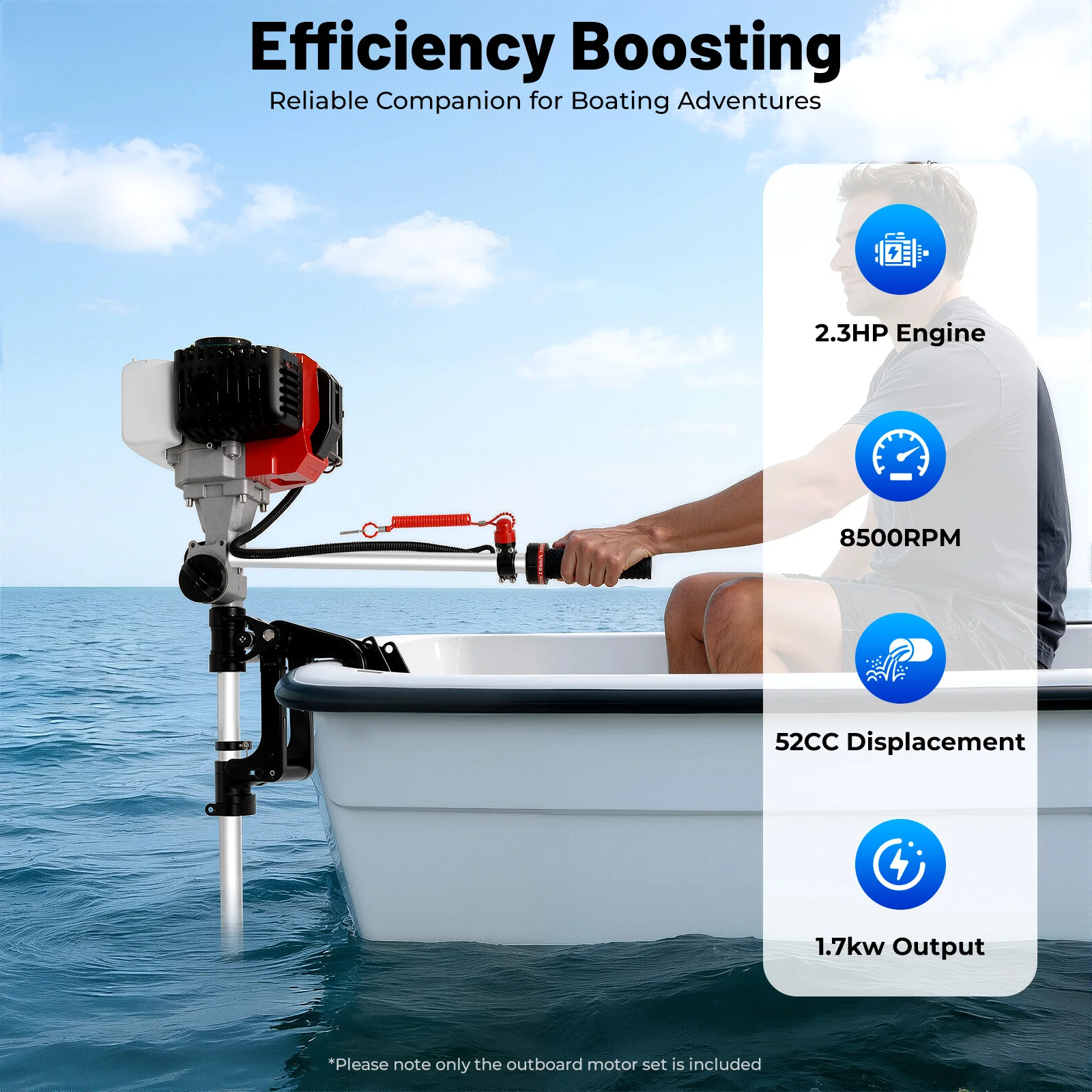 

2 Stroke Forced Outboard Motor Boat Engine Air Cooling Gasoline Outboard Motor 2.3HP Boat Engine 52cc For Fishing, Aquaculture