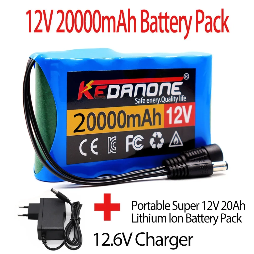 NEW 12V 20000mah Portable Super Battery Rechargeable Lithium Ion Battery Pack Capacity DC 20Ah CCTV Cam Monitor + 12.6V Charger