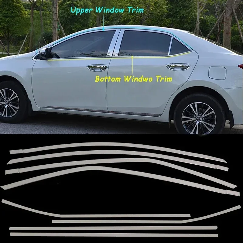 

Stainless Steel 8PCS UPPER + BOTTOM Window Frame Trim For Toyota Corolla 2014-2016