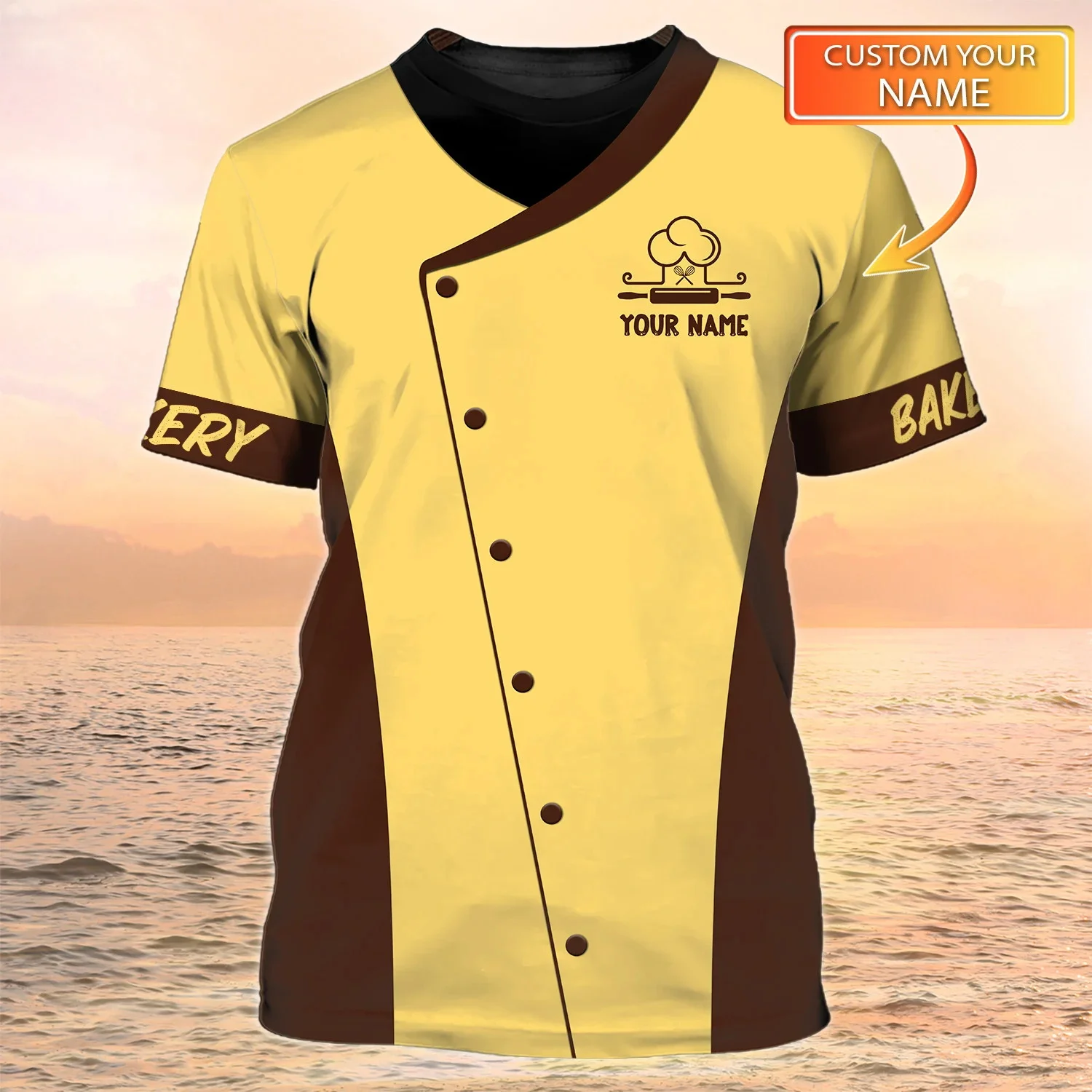 PLstar Cosmos Newest Summer Men‘s T-shirt Pastry Chef / Baker Custom Name 3D Printed t shirt Unisex Casual Bakery Uniform DW97
