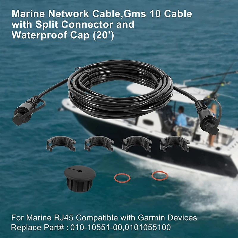 010-10551-00 Marine Network Cable, with Split Connector and Waterproof Cap for Marine RJ45 & Garmin Navigation Screen Devices