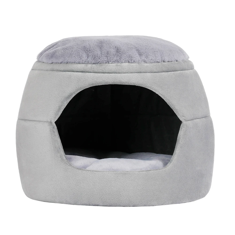 

Warm Cat Nest Enclosed Bed Winter Cushion House Light Grey Insulation PP Cotton Pearl Material Pet Sleeping Home Decor