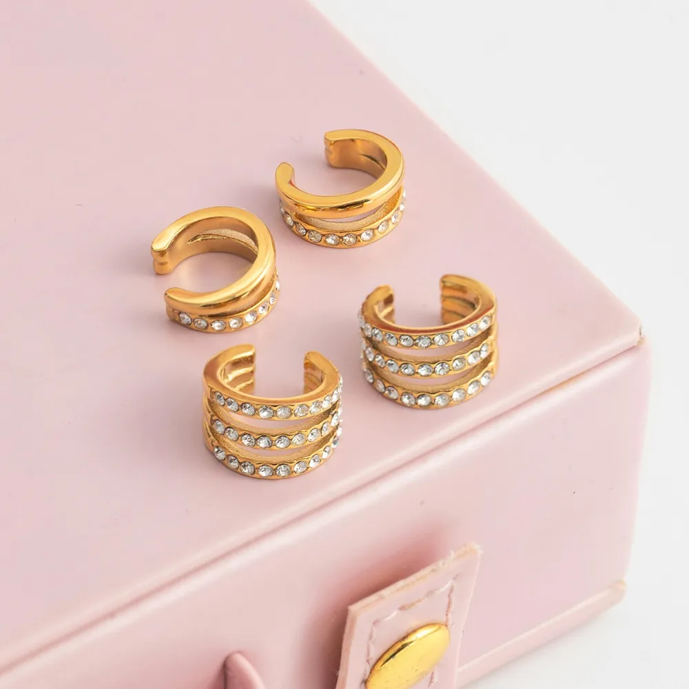 1pair White Zirconium Multi-layer Stainless Steel Ear Clips - Luxurious, Simple and Fashionable Ear Jewelry