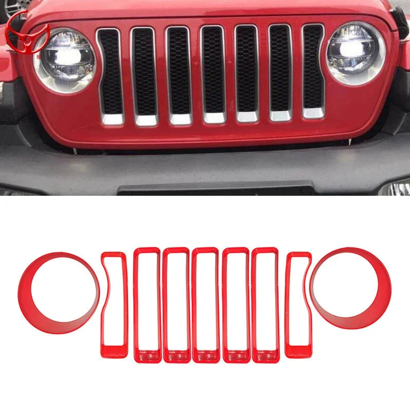 

9Pcs Car Front Grille Grill Mesh Grille Insert Kit Style Headlight Lamp Cover Trim for Jeep2018-2020 Wrangler JL Sport / Sports