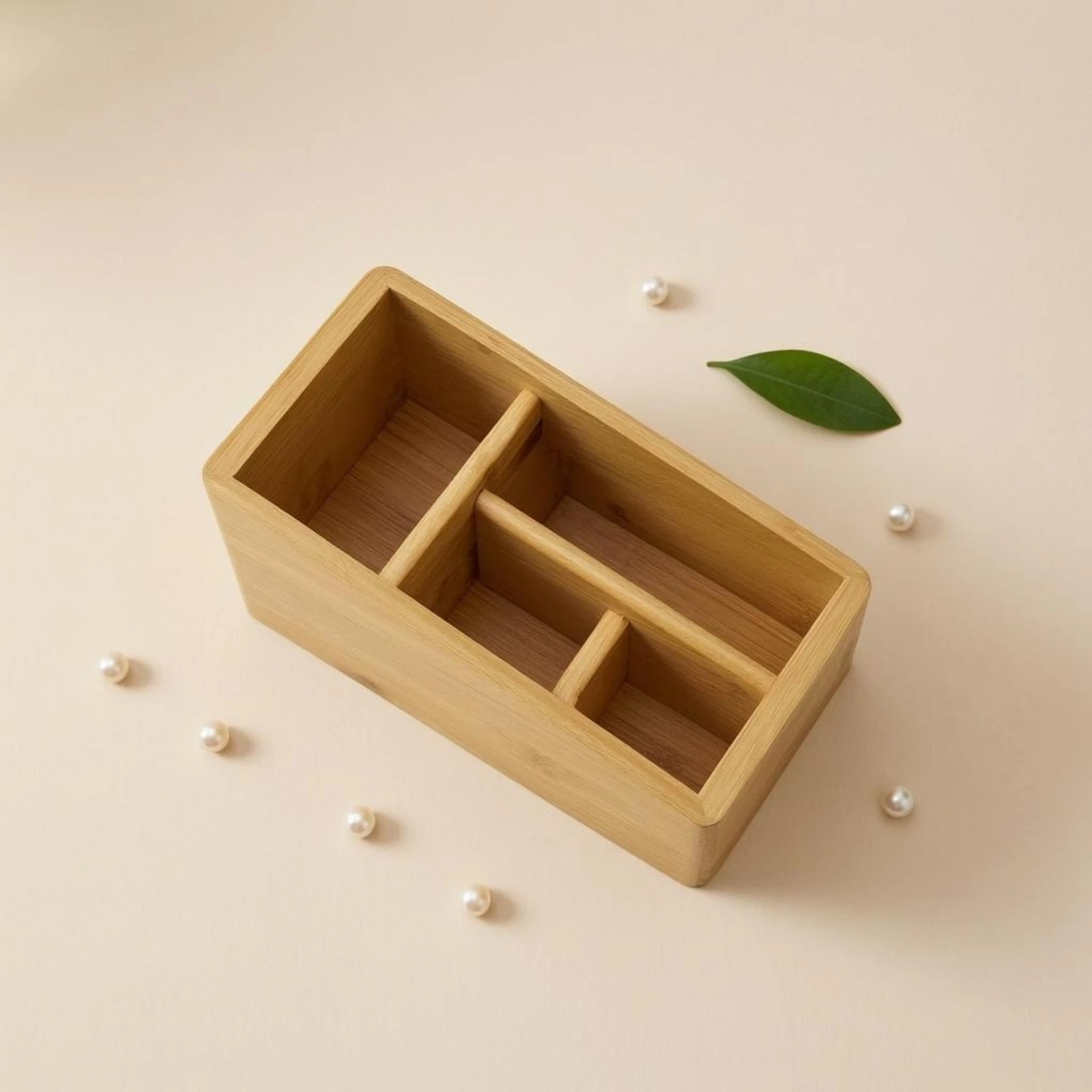 Desktop Organizer Box Rectangular Bamboo Storage Box Bamboo Desk Drawer Organizer Small Items No Assembly Required