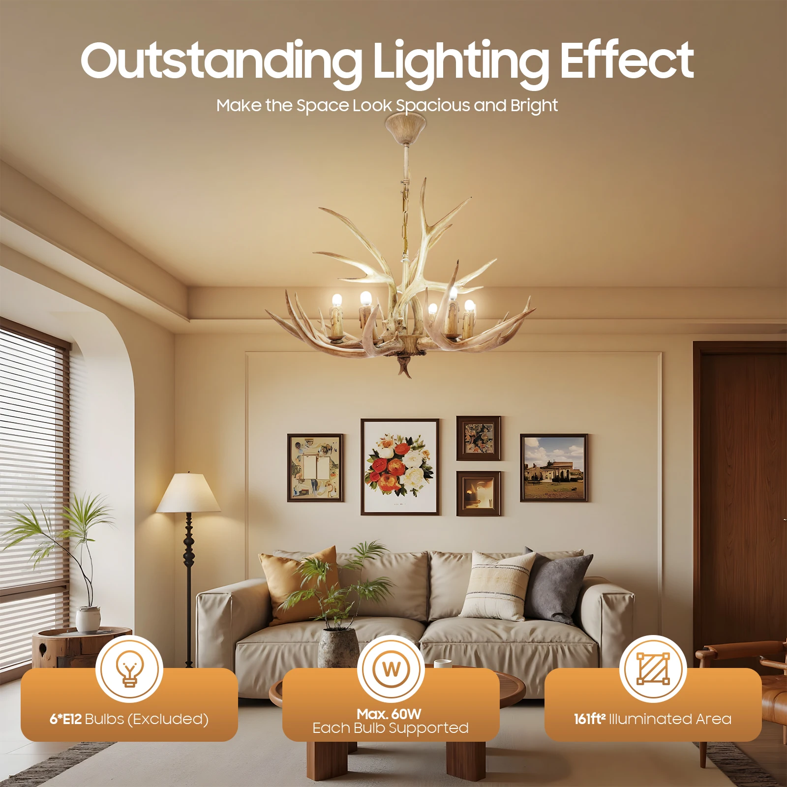 

110V 6 Heads E12 Resin Antler Chandelier Not Include Bulb Home Decoration Lighting