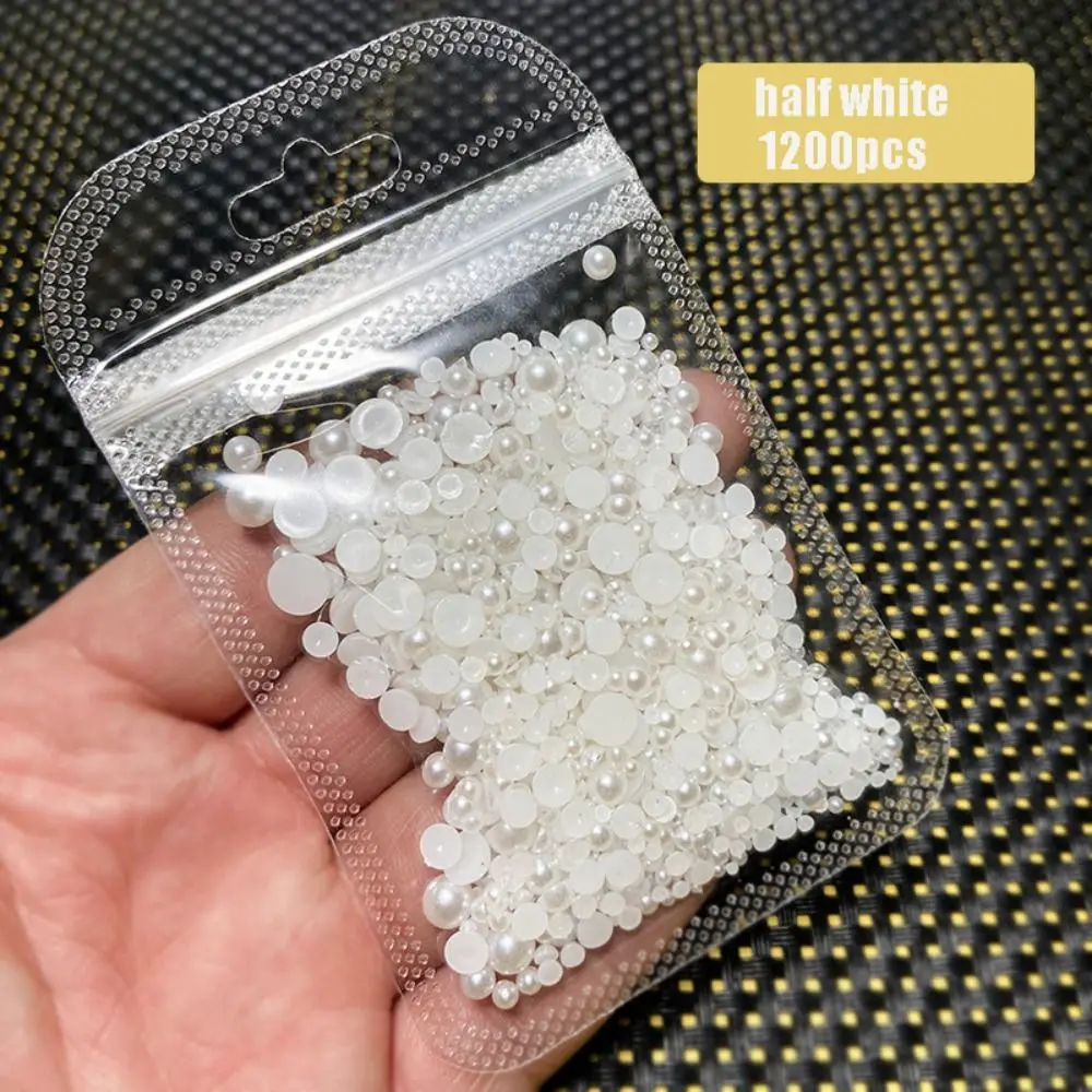 

900/1200pcs Nail Beads Pearls White Mixed Size Nail Rhinestone Beige Flatback Pearls Half Round Decoration Bead For DIY Manicure