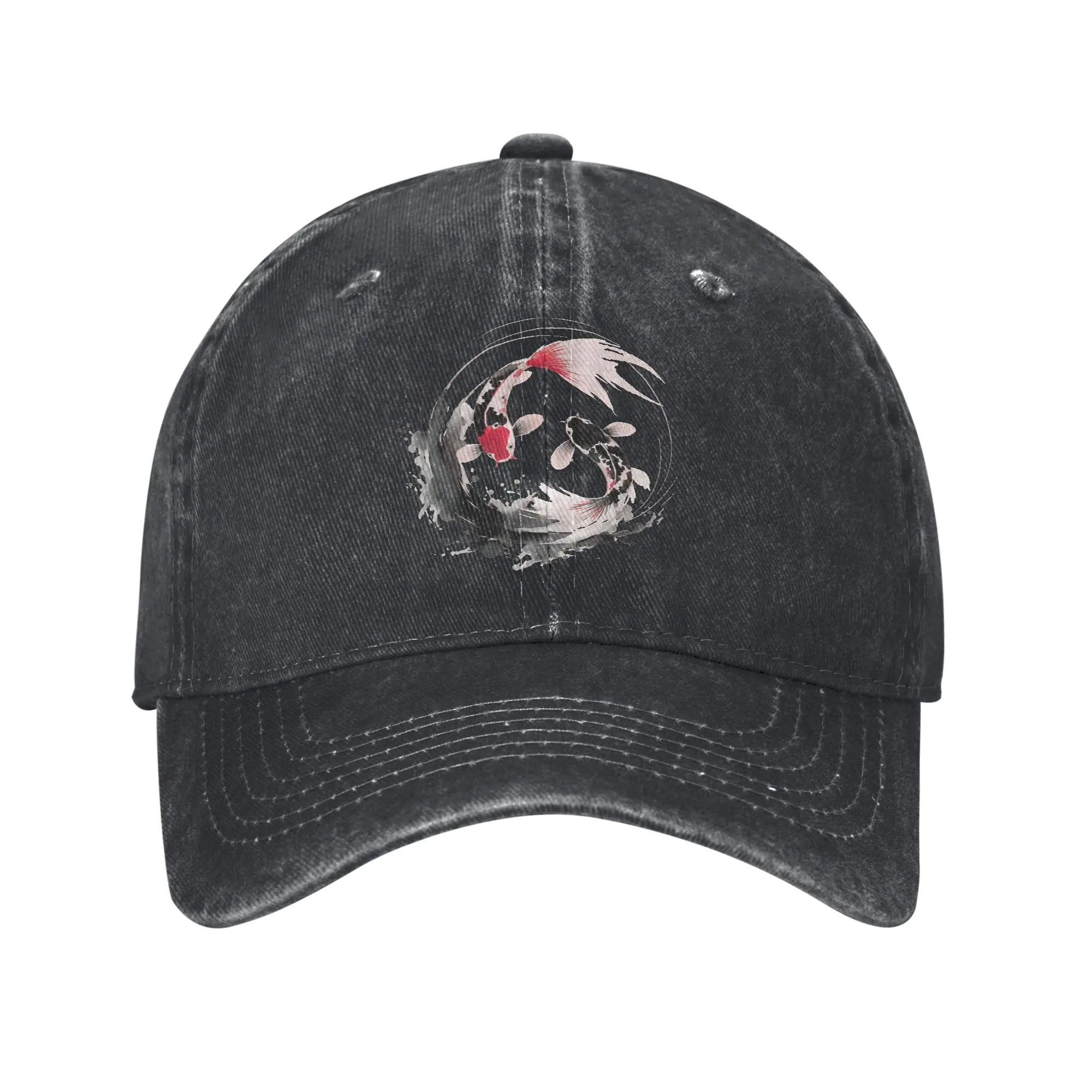 Yin and Yang Japanese Koi Fish Baseball Cap Vintage Distressed Washed  Snapback Hat for Men Women Golf Adjustable Hats Cap
