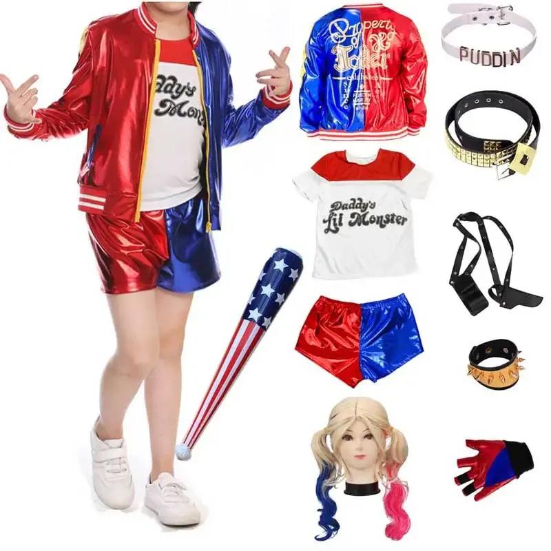 Bear's Den Suicide Cosplay disfraces Harley Squad Monster camisa Quinn chaqueta pantalones pulsera cinturón collar guantes Hallow nuevo 2025