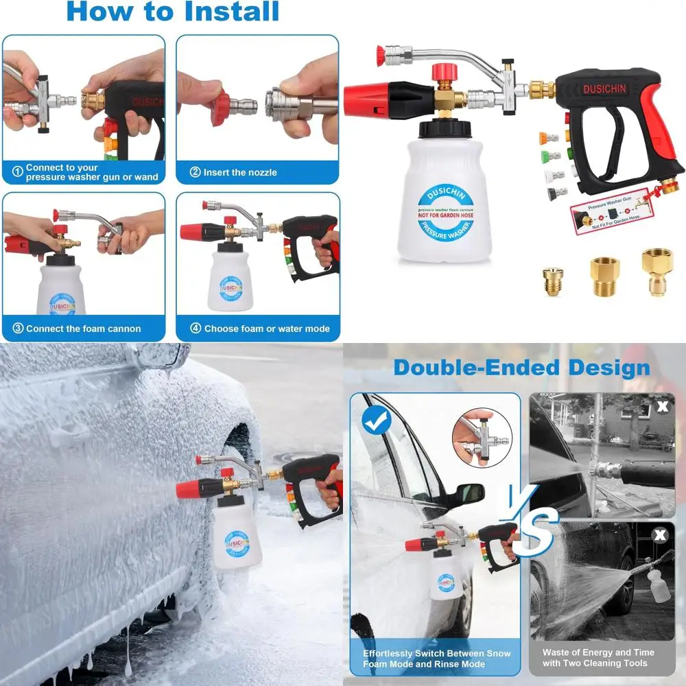 

Short Wand Pressure Washer Gun Foam Cannon 1/4" Quick Connector Pressure Washer Accessory,Car Wash Foam Gun Dual Ended Shift Con