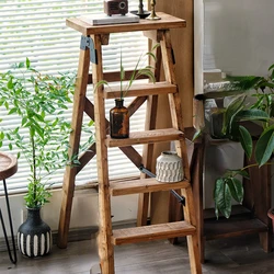 Escalera nórdica de madera maciza de piso a techo, escalera en espiga, estante para dormitorio, soporte de flores simple, muebles decorativos para alojamiento en familia