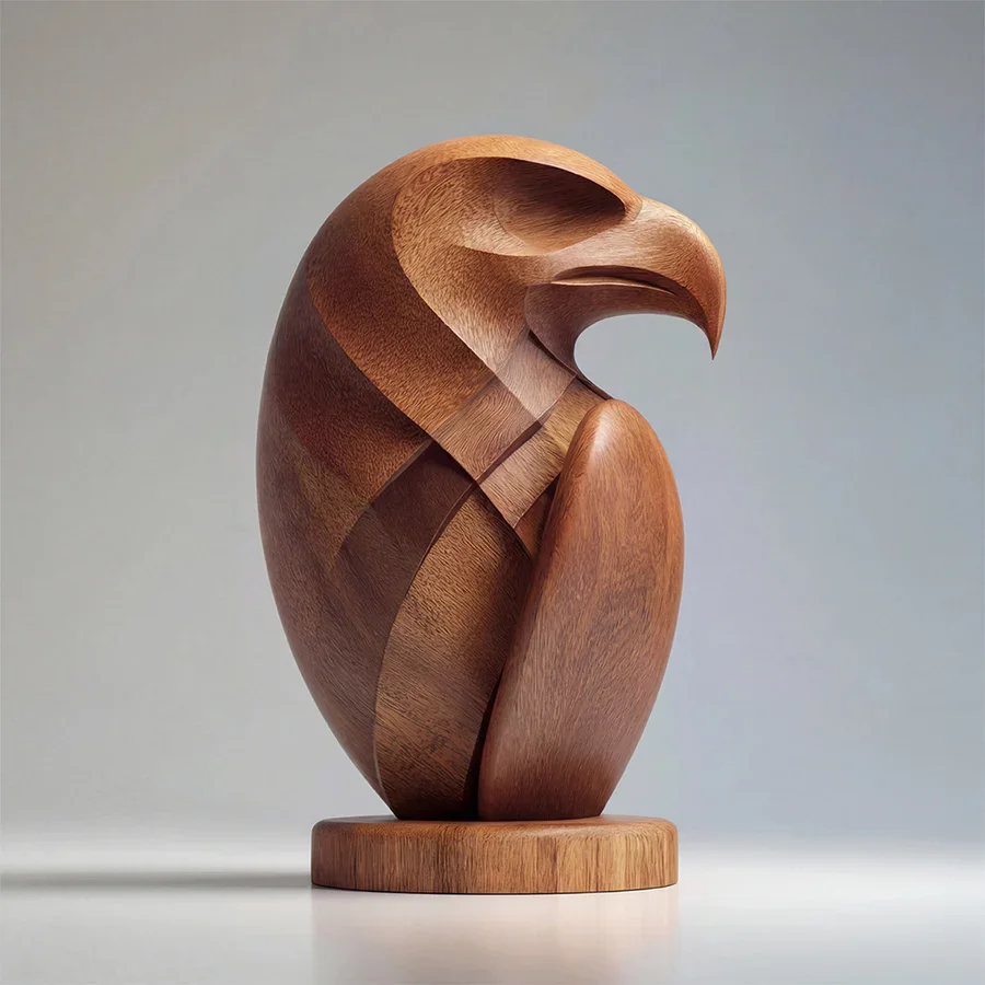 Minimalist Abstract Eagle Wooden Sculpture Geometric Hawk Statue For Office Study Living Room